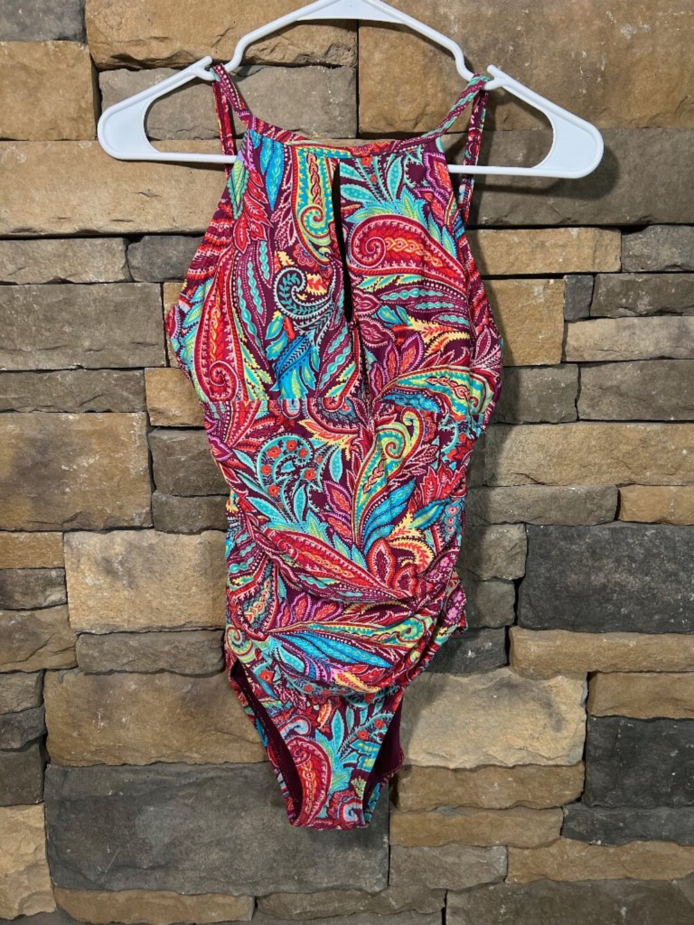 Ellen Tracy One-Piece Swimsuit Featuring Vibrant Paisley Print